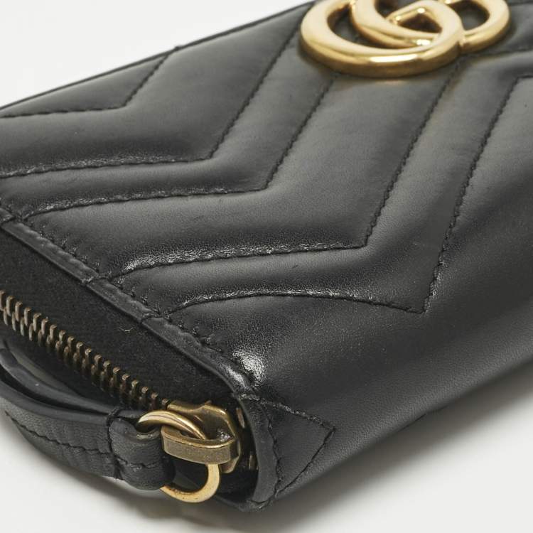 Pre Owned Gucci Black Matelassé Leather GG Marmont Continental Wallet