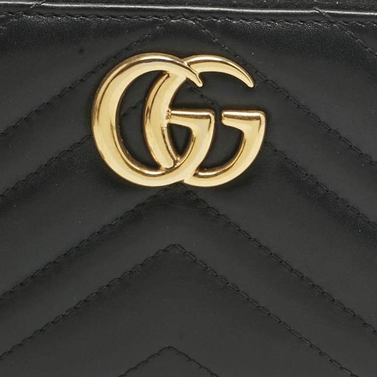 Pre Owned Gucci Black Matelassé Leather GG Marmont Continental Wallet