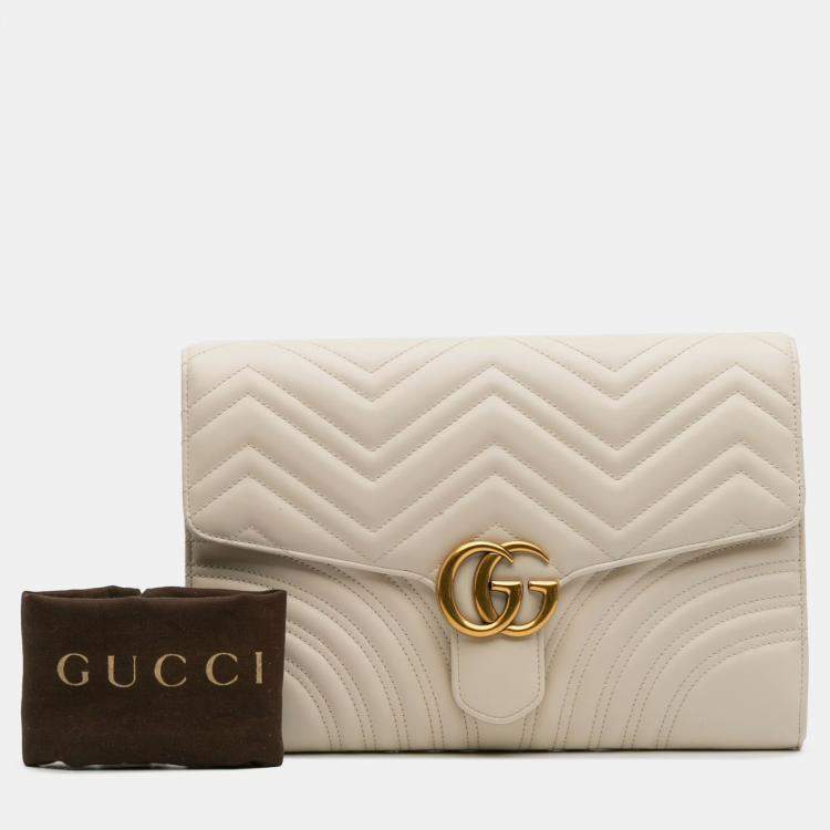 Pre Owned Gucci White GG Marmont Matelasse Leather Flap Clutch
