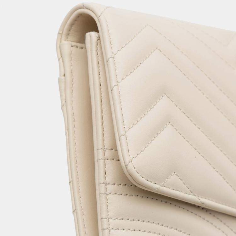 Pre Owned Gucci White GG Marmont Matelasse Leather Flap Clutch