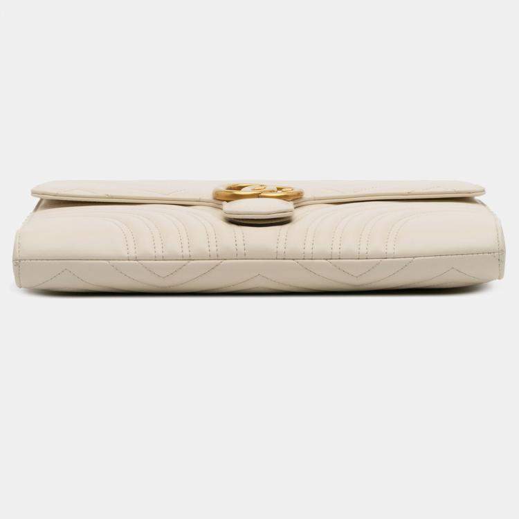 Pre Owned Gucci White GG Marmont Matelasse Leather Flap Clutch