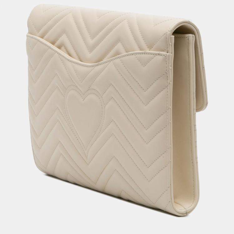 Pre Owned Gucci White GG Marmont Matelasse Leather Flap Clutch