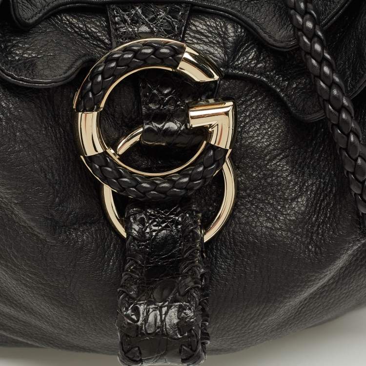 Pre Owned Gucci Black Leather Large Wave Hobo