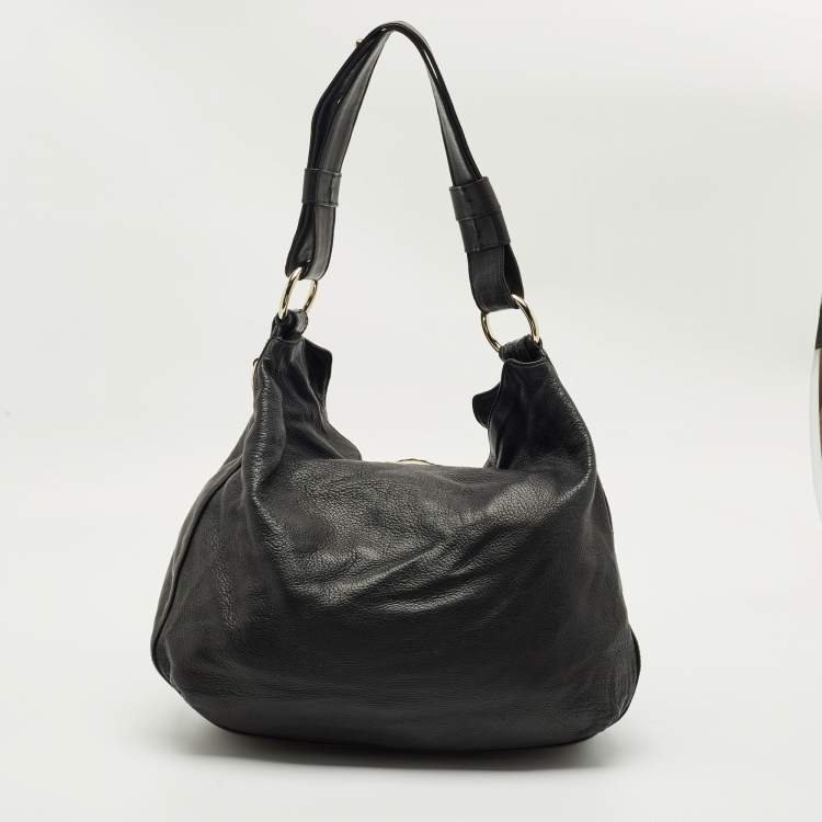 Pre Owned Gucci Black Leather Large Wave Hobo