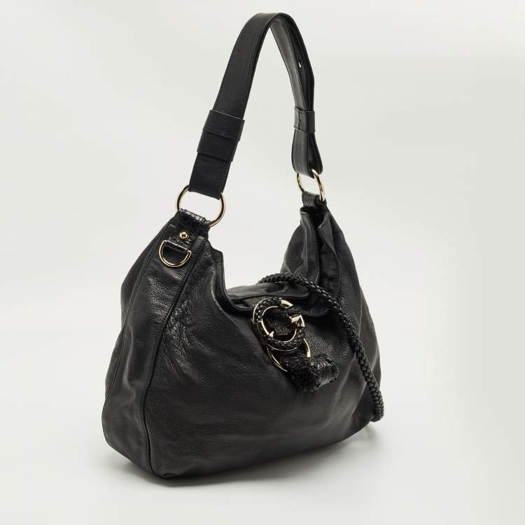 Pre Owned Gucci Black Leather Large Wave Hobo