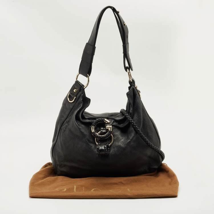 Pre Owned Gucci Black Leather Large Wave Hobo