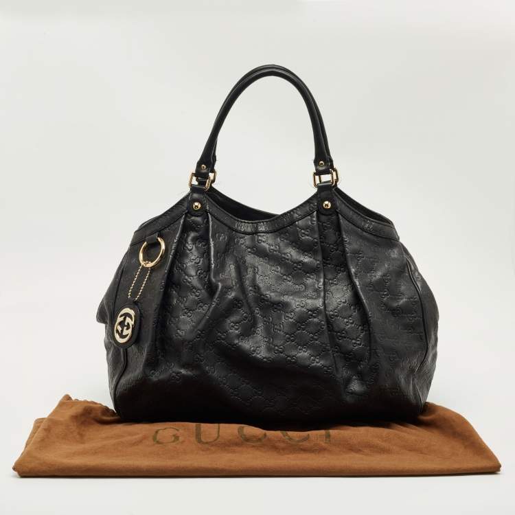 Pre Owned Gucci Black Guccissima Leather Large Sukey Tote