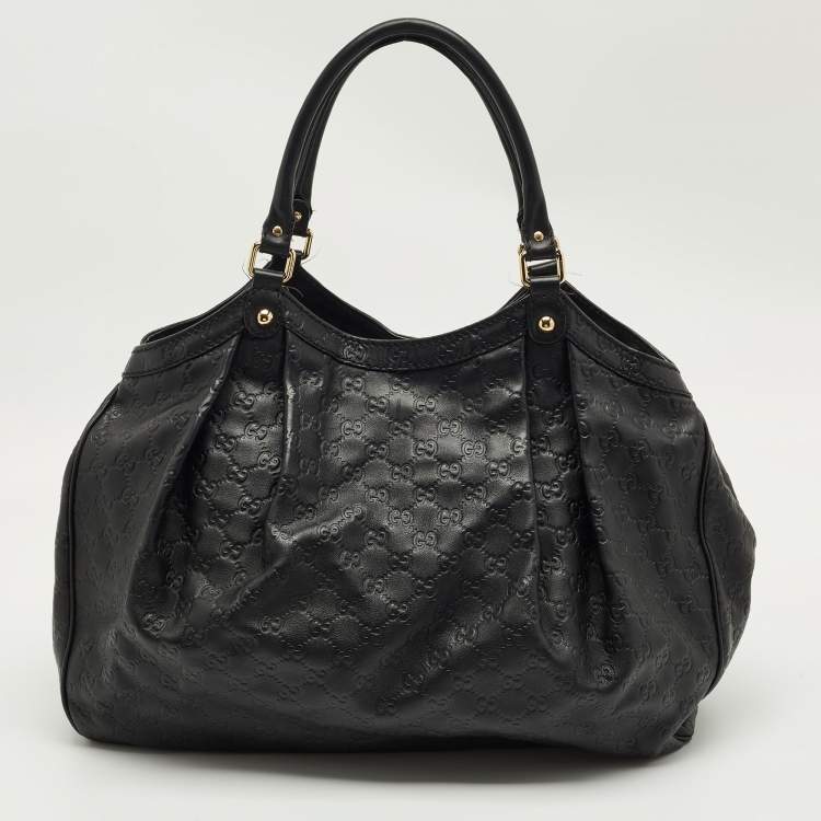 Pre Owned Gucci Black Guccissima Leather Large Sukey Tote