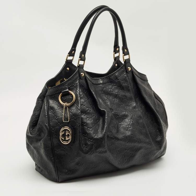 Pre Owned Gucci Black Guccissima Leather Large Sukey Tote