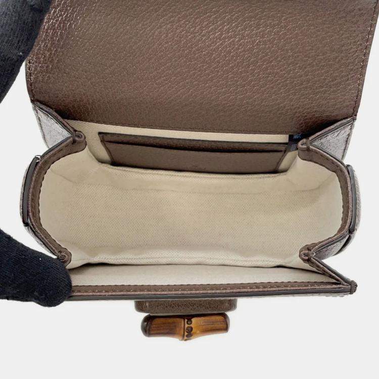 Pre Owned Gucci Bamboo 1947 Jumbo Gg Top Handle Bag Beige/Brown Canvas Leather Size Mini