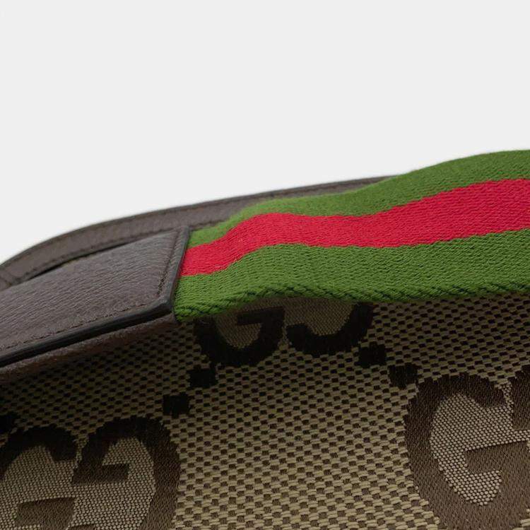 Pre Owned Gucci Bamboo 1947 Jumbo Gg Top Handle Bag Beige/Brown Canvas Leather Size Mini