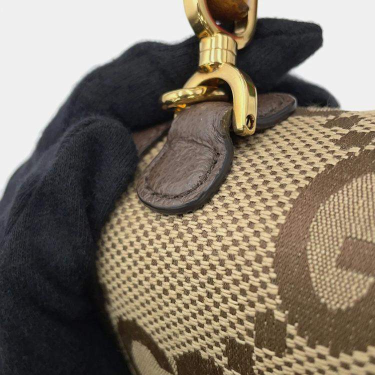 Pre Owned Gucci Bamboo 1947 Jumbo Gg Top Handle Bag Beige/Brown Canvas Leather Size Mini