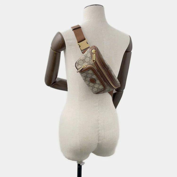 Pre Owned Gucci Interlocking G Belt Bag Beige/Brown Gg Supreme Leather