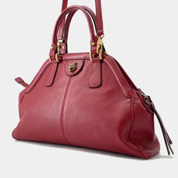 Pre Owned Gucci Liber Top Handle Bag Red Leather Size Medium