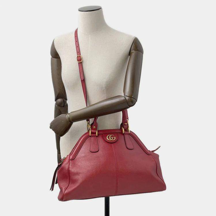 Pre Owned Gucci Liber Top Handle Bag Red Leather Size Medium