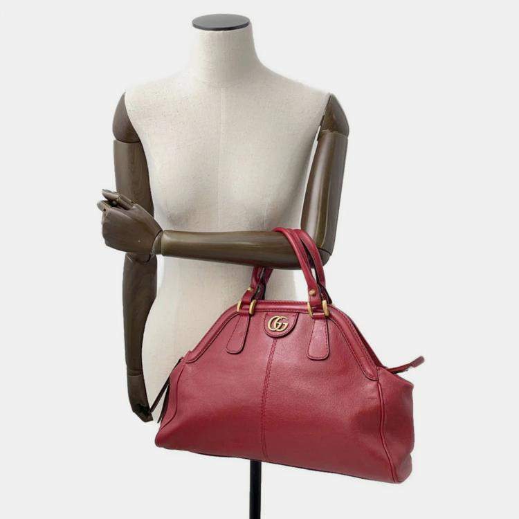 Pre Owned Gucci Liber Top Handle Bag Red Leather Size Medium