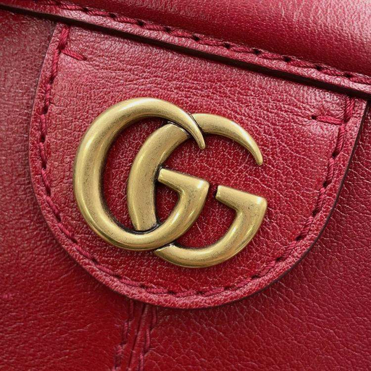 Pre Owned Gucci Liber Top Handle Bag Red Leather Size Medium