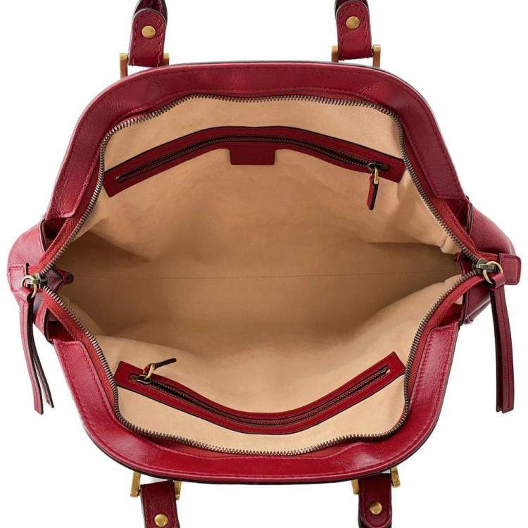 Pre Owned Gucci Liber Top Handle Bag Red Leather Size Medium