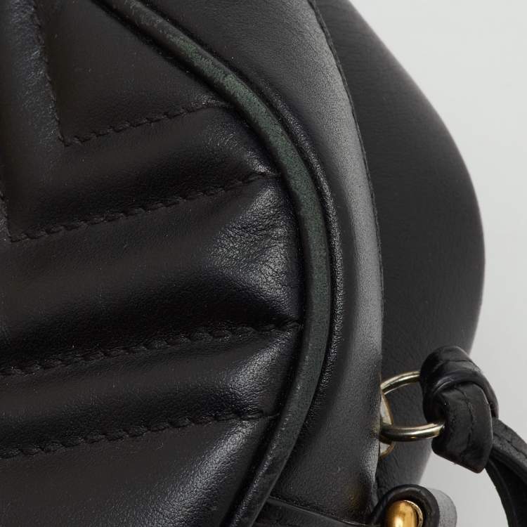 Pre Owned Gucci Black Matelassé Leather Small GG Marmont Camera Bag