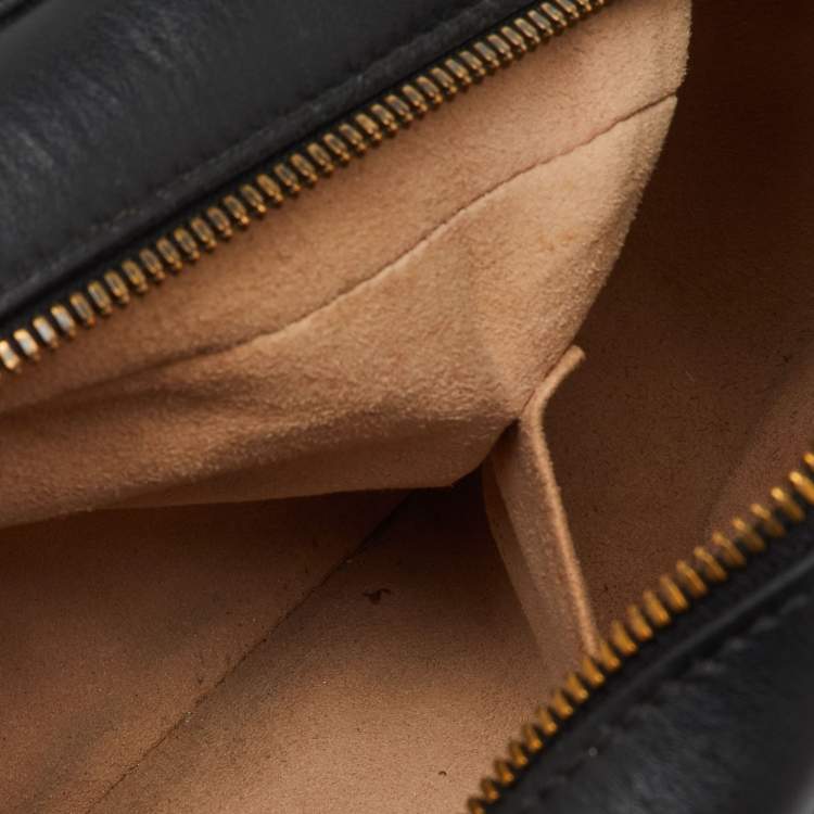 Pre Owned Gucci Black Matelassé Leather Small GG Marmont Camera Bag