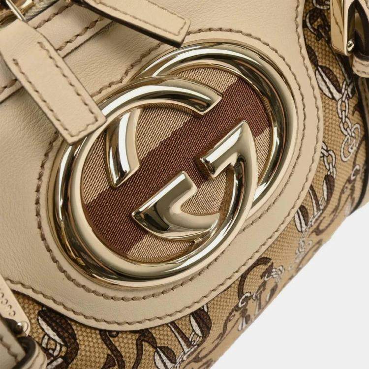 Pre Owned Gucci Beige Canvas Interlocking Handbag