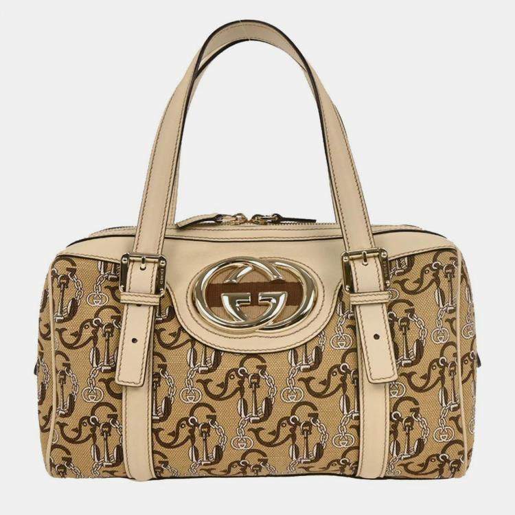 Pre Owned Gucci Beige Canvas Interlocking Handbag