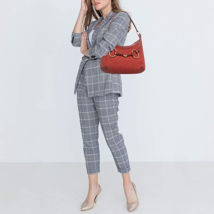 Pre Owned Gucci Red GG Canvas and Leather Horsebit Hobo