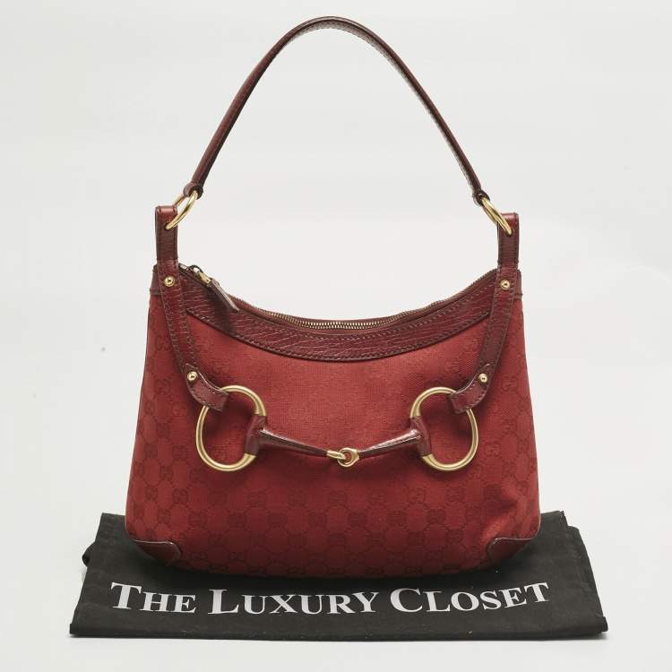 Pre Owned Gucci Red GG Canvas and Leather Horsebit Hobo