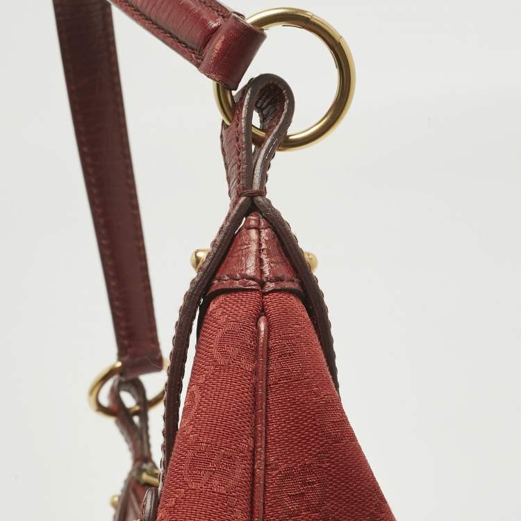 Pre Owned Gucci Red GG Canvas and Leather Horsebit Hobo