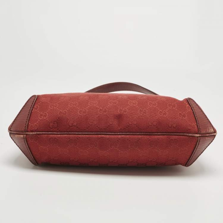 Pre Owned Gucci Red GG Canvas and Leather Horsebit Hobo