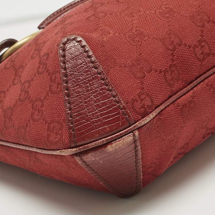 Pre Owned Gucci Red GG Canvas and Leather Horsebit Hobo