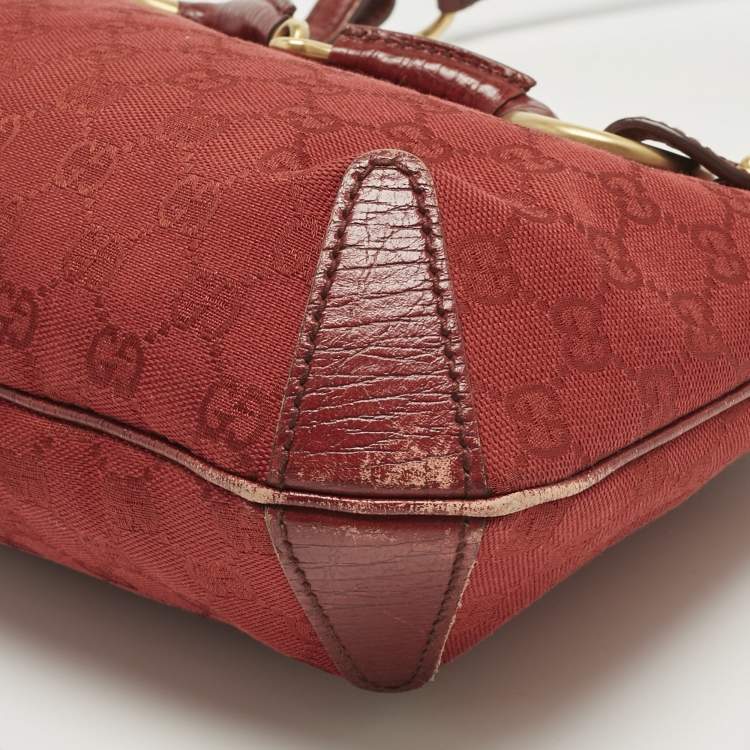 Pre Owned Gucci Red GG Canvas and Leather Horsebit Hobo
