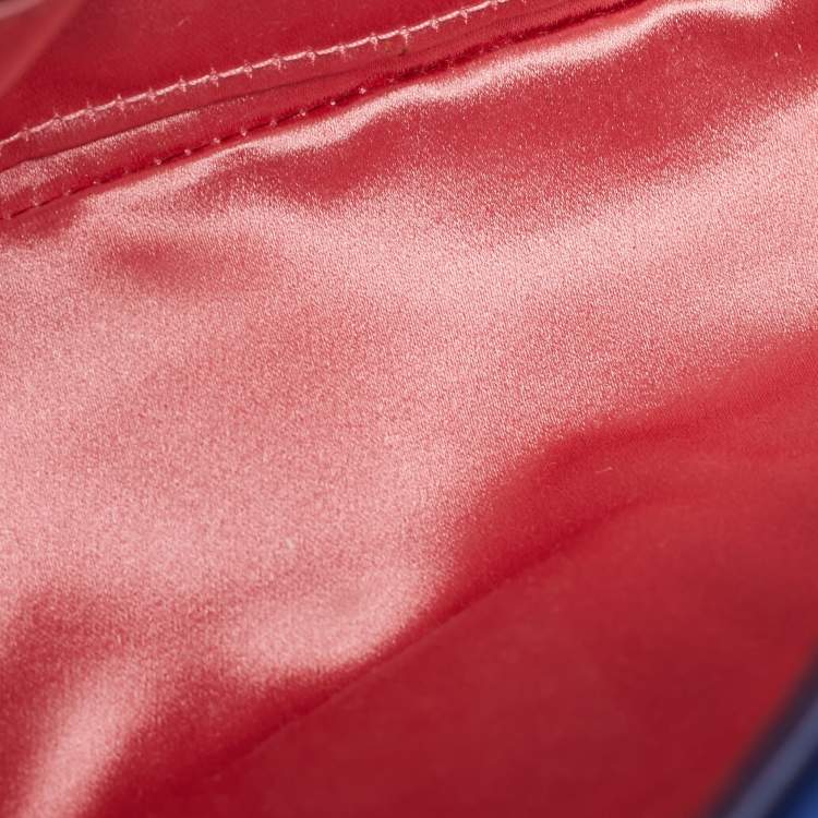 Pre Owned Gucci Blue Matelassé Velvet Mini GG Marmont Shoulder Bag