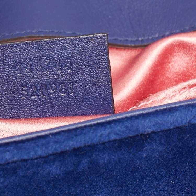 Pre Owned Gucci Blue Matelassé Velvet Mini GG Marmont Shoulder Bag