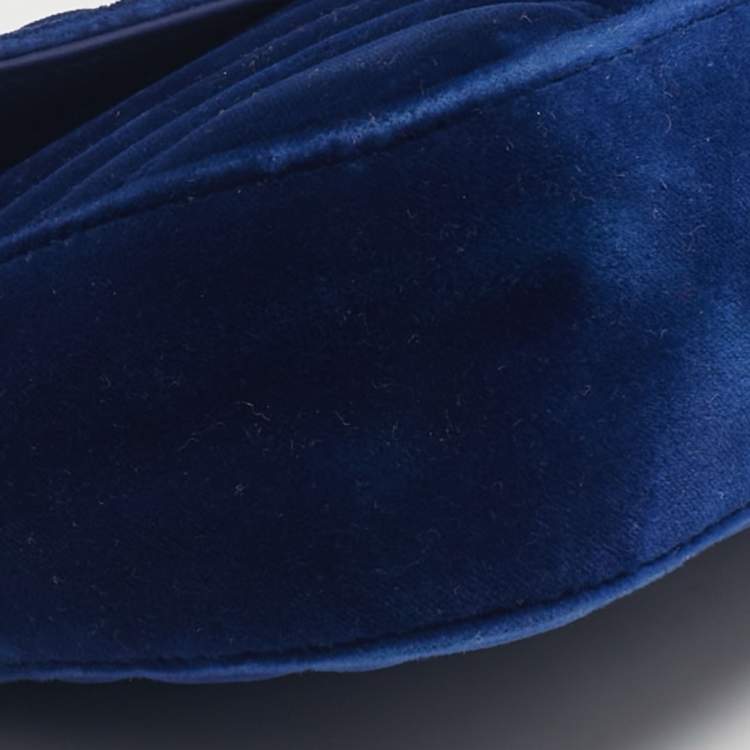 Pre Owned Gucci Blue Matelassé Velvet Mini GG Marmont Shoulder Bag