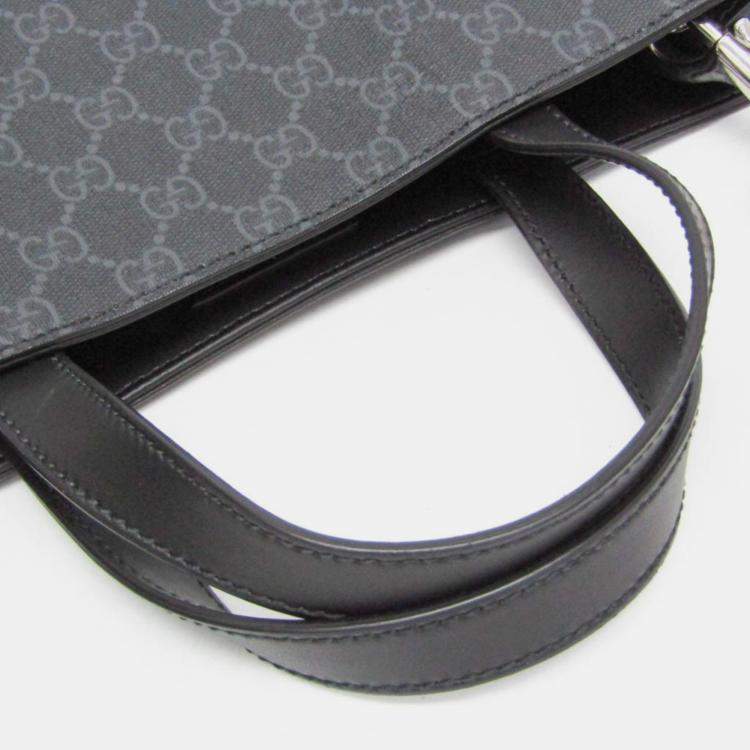 Pre Owned Gucci GG Supreme Leather Tote Bag Black Gray