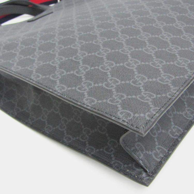 Pre Owned Gucci GG Supreme Leather Tote Bag Black Gray
