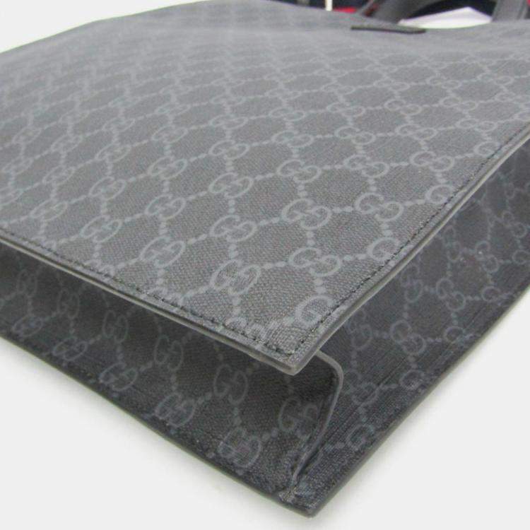 Pre Owned Gucci GG Supreme Leather Tote Bag Black Gray