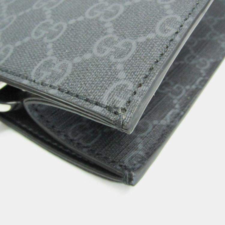 Pre Owned Gucci GG Supreme Leather Tote Bag Black Gray