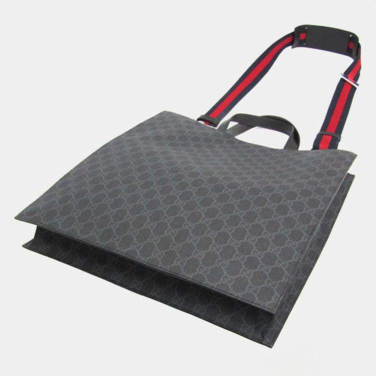 Pre Owned Gucci GG Supreme Leather Tote Bag Black Gray