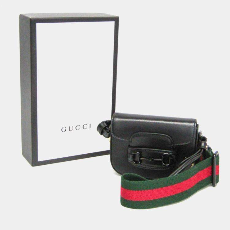 Pre Owned Gucci Horsebit 1955 Mini Bag Leather Pouch Shoulder Bag Black