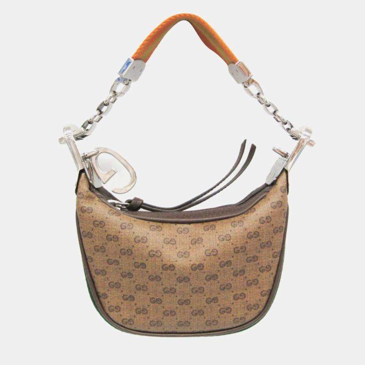 Pre Owned Gucci Mini Pouch Coated Canvas Leather Handbag Shoulder Bag Beige