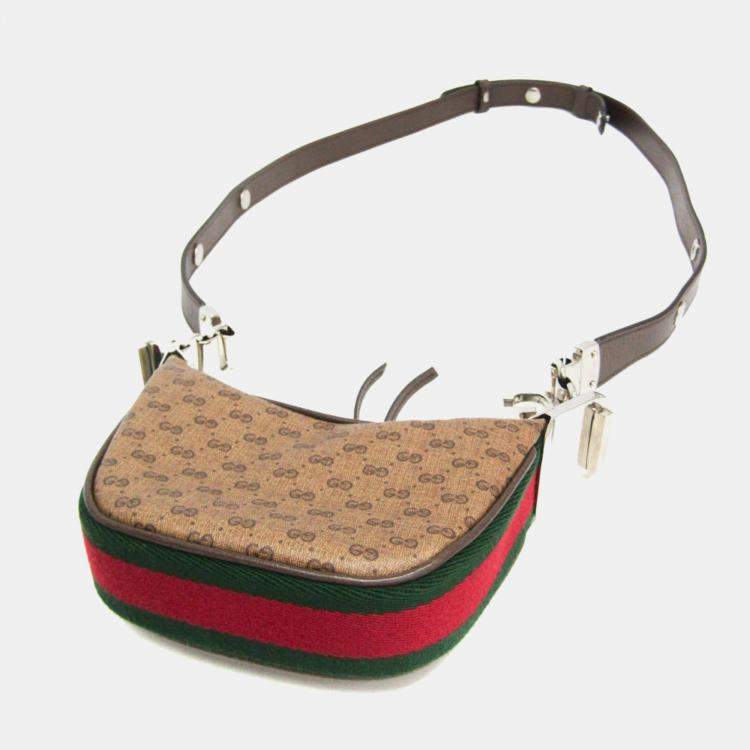 Pre Owned Gucci Mini Pouch Coated Canvas Leather Handbag Shoulder Bag Beige