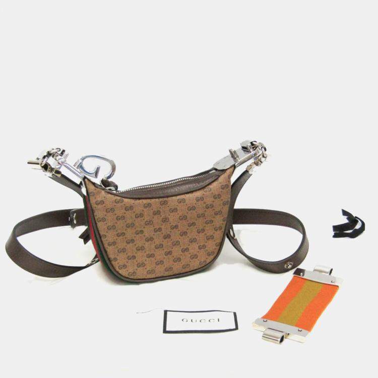 Pre Owned Gucci Mini Pouch Coated Canvas Leather Handbag Shoulder Bag Beige