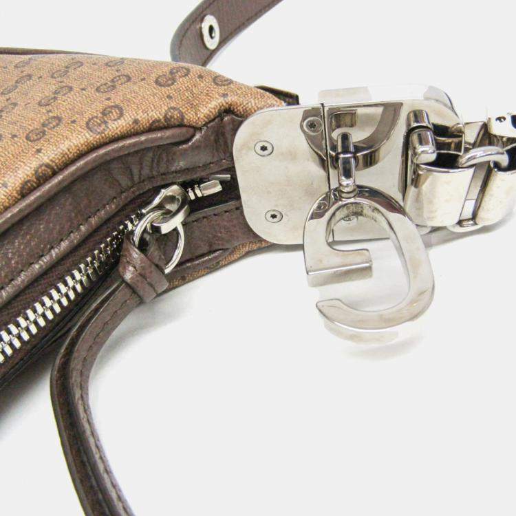 Pre Owned Gucci Mini Pouch Coated Canvas Leather Handbag Shoulder Bag Beige