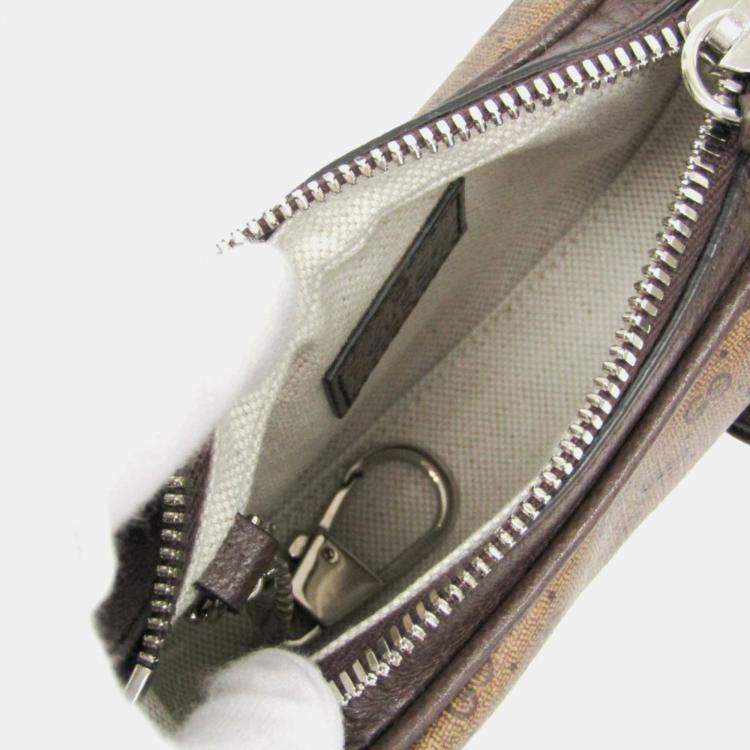 Pre Owned Gucci Mini Pouch Coated Canvas Leather Handbag Shoulder Bag Beige