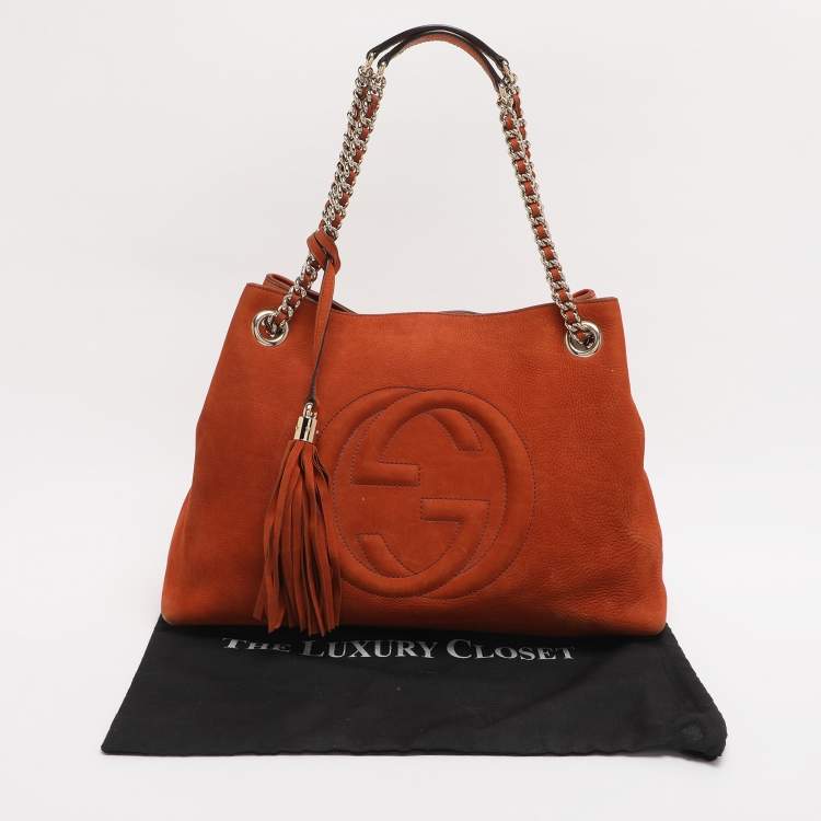 Pre Owned Gucci Orange Nubuck Leather Medium Soho Tote