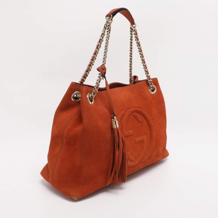 Pre Owned Gucci Orange Nubuck Leather Medium Soho Tote