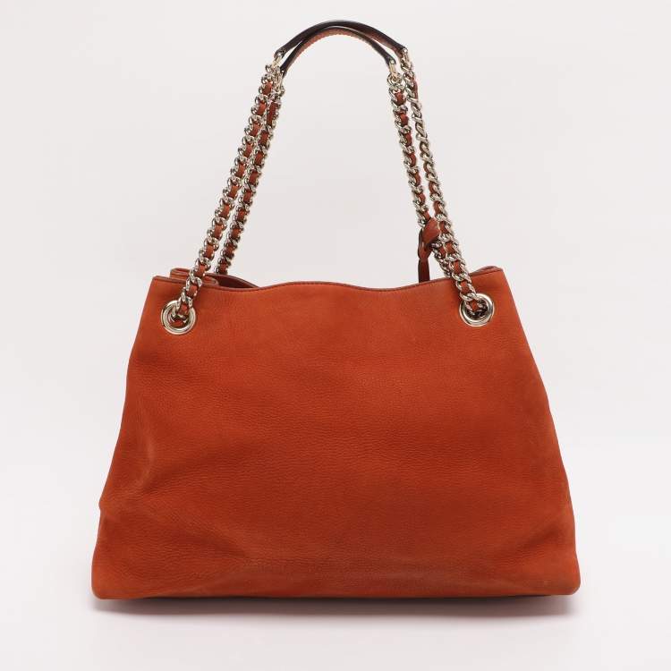 Pre Owned Gucci Orange Nubuck Leather Medium Soho Tote