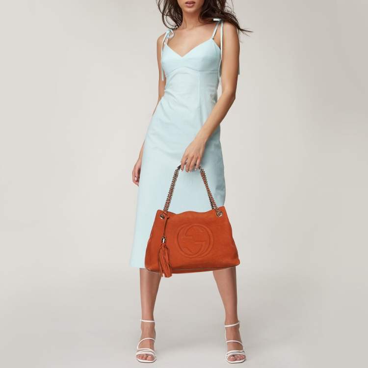 Pre Owned Gucci Orange Nubuck Leather Medium Soho Tote